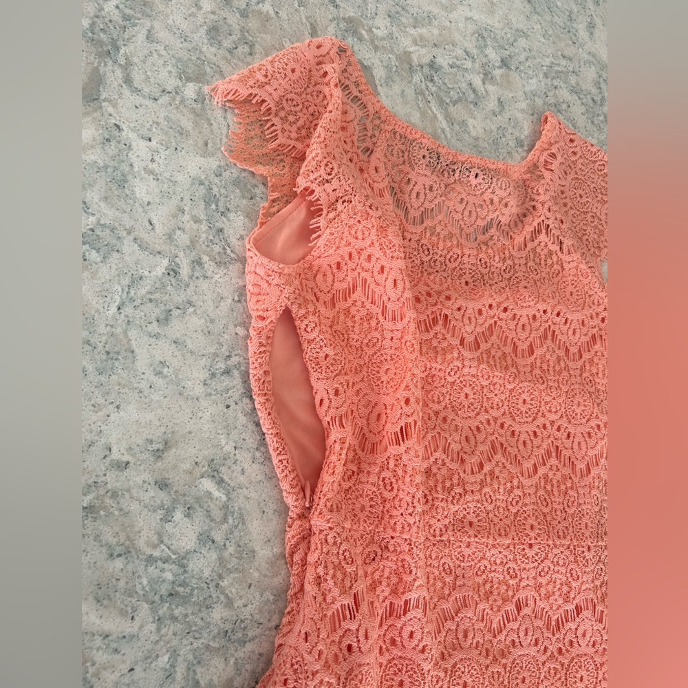 Peach / Coral Crochet Summer or Spring Sleeveless Dress - Picture 5 of 5